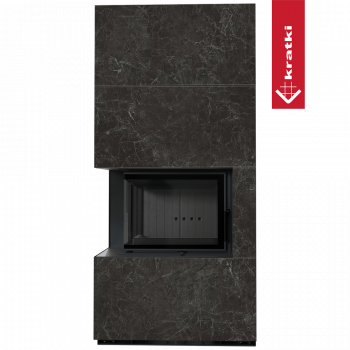 Каминокомплект Kratki PRO FLOKI NATURALI NERO GRECO, угловое стекло слева