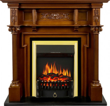 Каминокомплект Oxford - Орех с очагом Fobos FX Brass Каминокомплект Oxford - Орех с очагом Fobos FX Brass