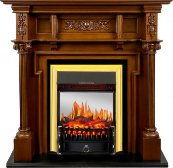 Каминокомплект Oxford - Орех с очагом Fobos FX M Brass Каминокомплект Oxford - Орех с очагом Fobos FX M Brass